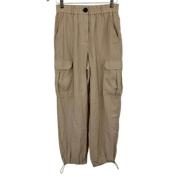 Jolie Pants - Joie Women Cargo Baggy Jogger High Rise Pants Minimalist Khaki Tan Preppy Small